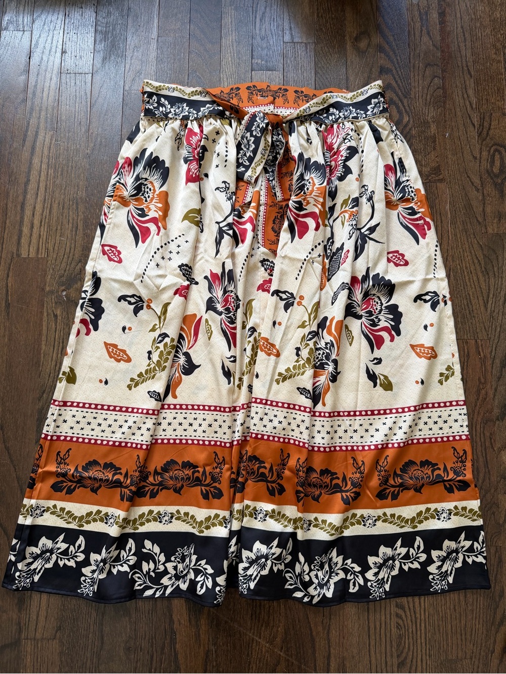 Bohemian Floral Midi Skirt in Cream & Orange